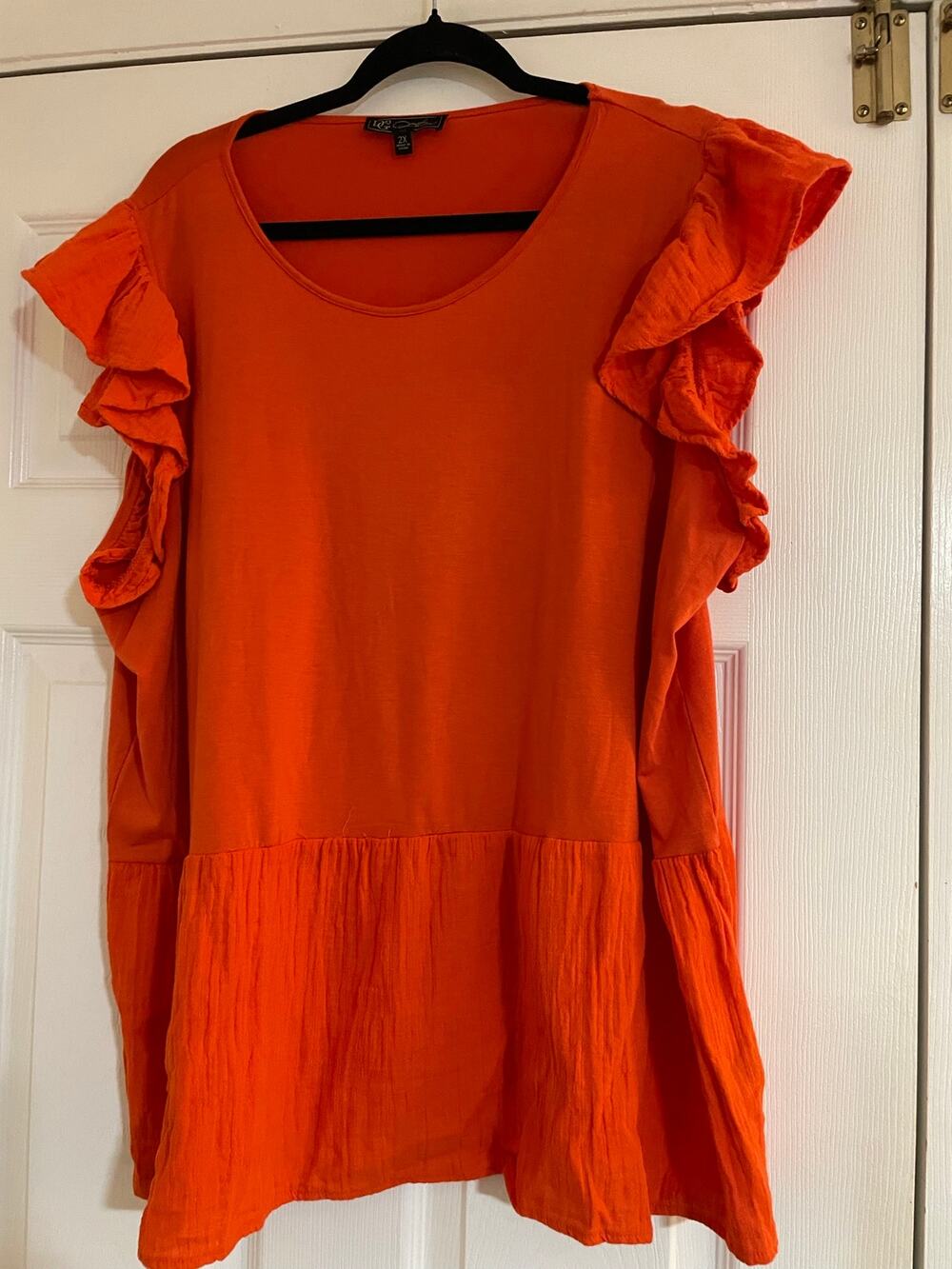DG2 Diane Gilman orange business casual ruffle cap sleeve blouse size 2X